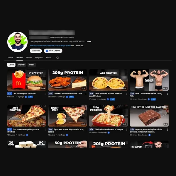 A client’s YouTube channel page showing recent high-performing videos