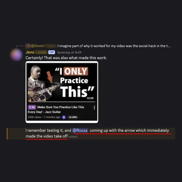 Jens on Discord: Roosa came up with the thumbnail arrow that immediately made the video take off, 249k views