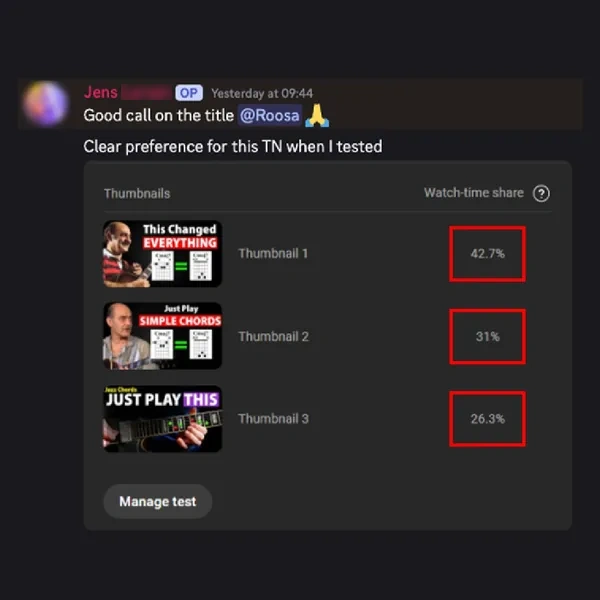Jens on Discord: “Good call on the title, Roosa”, with thumbnail test results