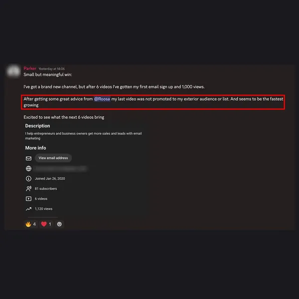 Parker on Discord: after advice from Roosa, his last video became his fastest growing