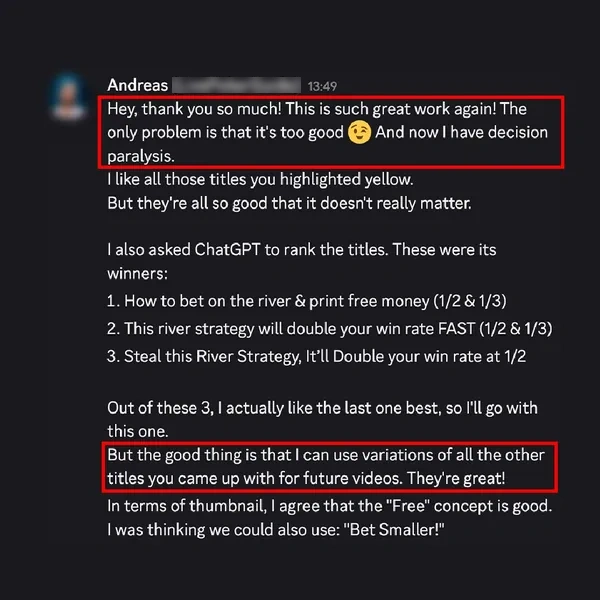 Andreas on Discord: “Thank you so much! This is such great work again!”
