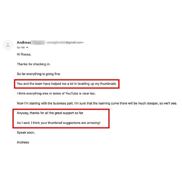 Client feedback screenshot from Discord or email