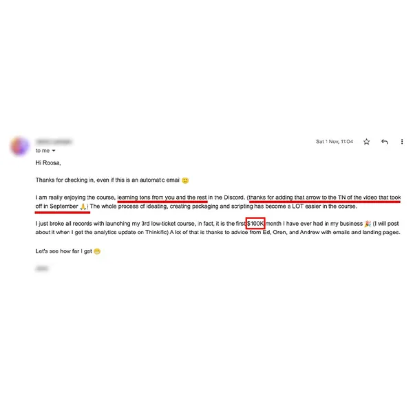 Client feedback screenshot from Discord or email
