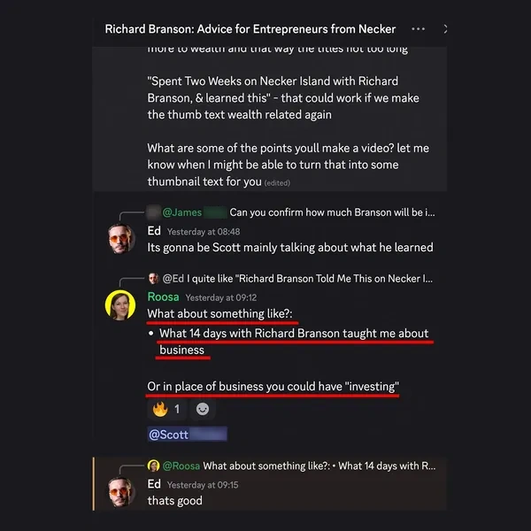 Client feedback screenshot from Discord or email
