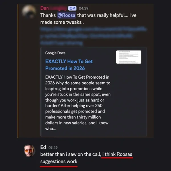 Client feedback screenshot from Discord or email