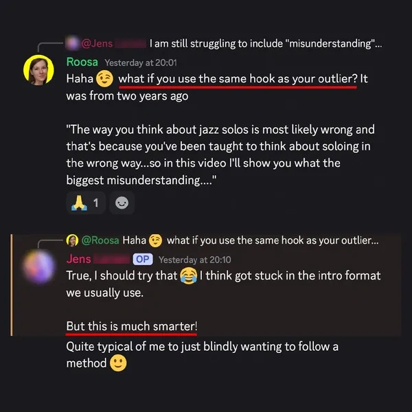 Client feedback screenshot from Discord or email