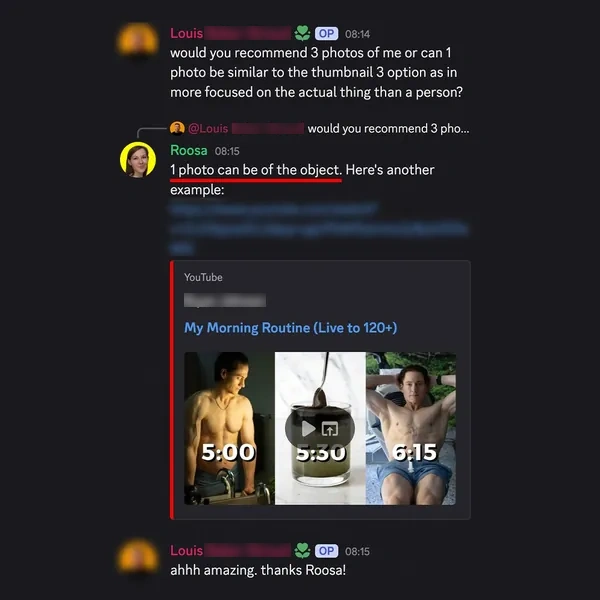 Client feedback screenshot from Discord or email