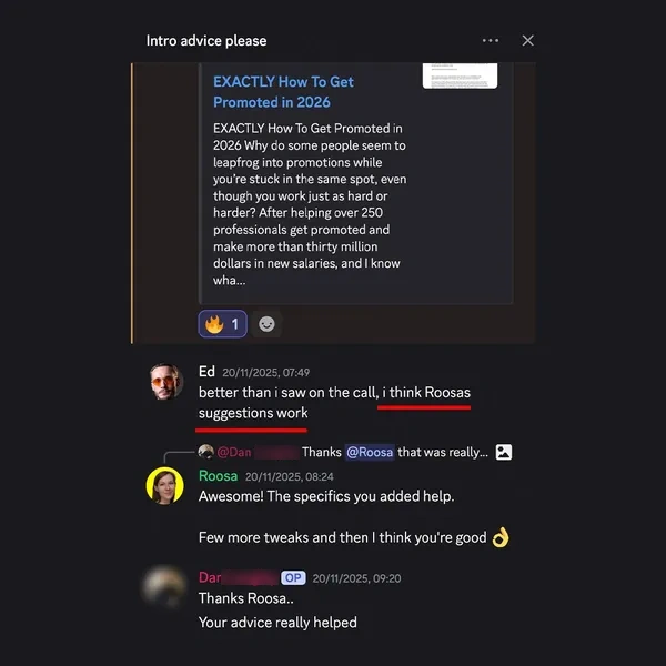 Client feedback screenshot from Discord or email