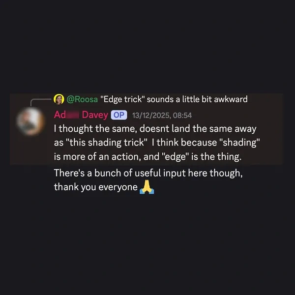 Client feedback screenshot from Discord or email