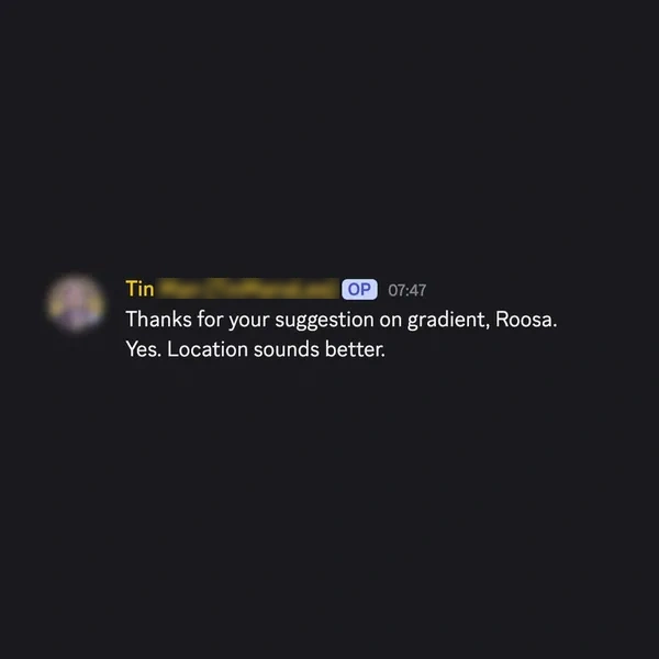 Client feedback screenshot from Discord or email