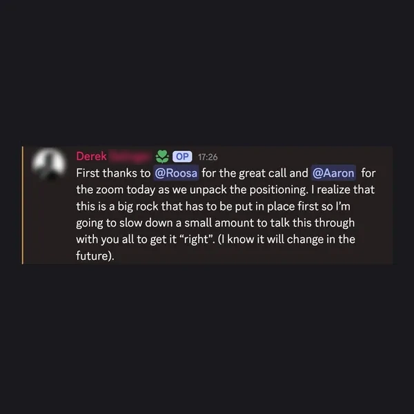 Client feedback screenshot from Discord or email