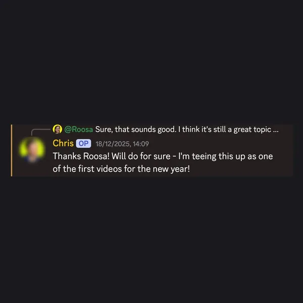 Client feedback screenshot from Discord or email