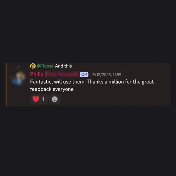 Client feedback screenshot from Discord or email