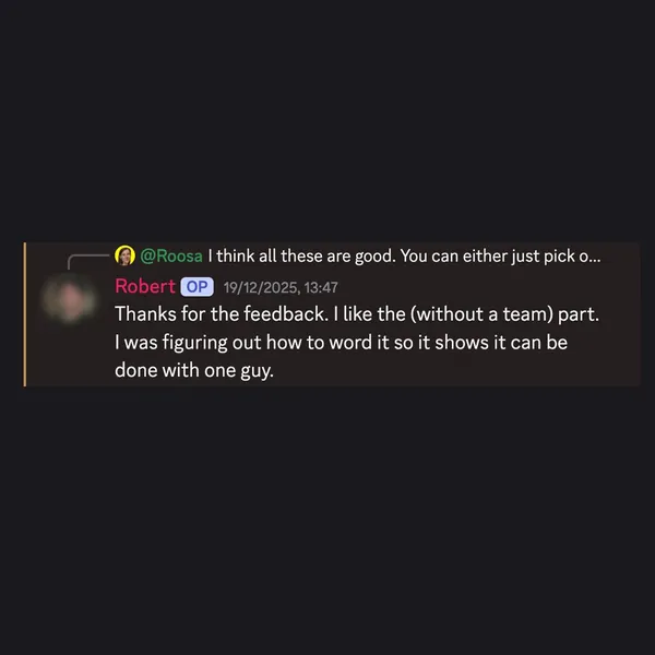 Client feedback screenshot from Discord or email