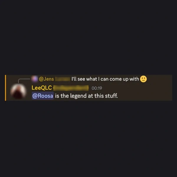 Client feedback screenshot from Discord or email