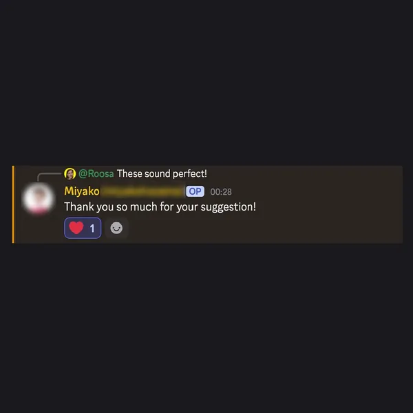 Client feedback screenshot from Discord or email