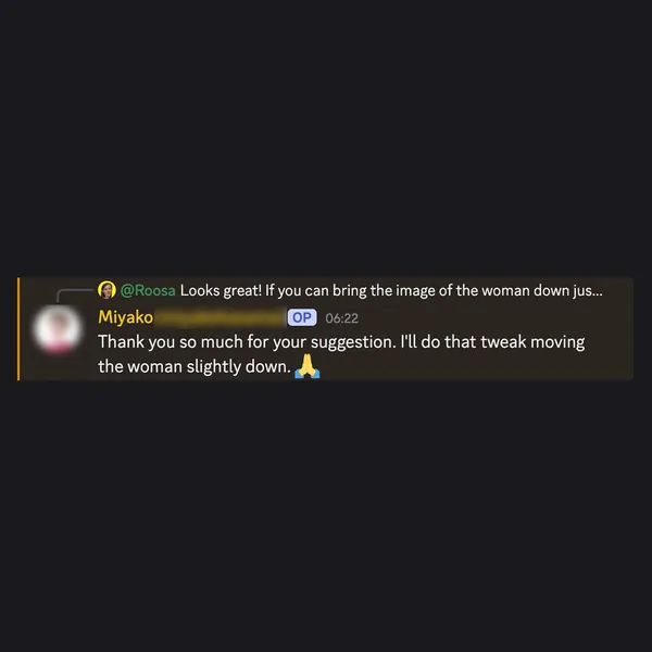 Client feedback screenshot from Discord or email