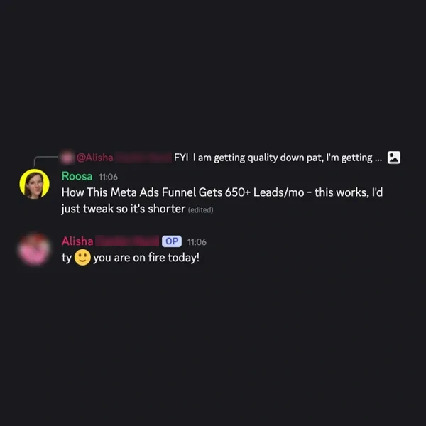 Client feedback screenshot from Discord or email
