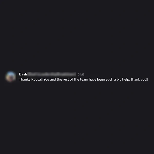 Client feedback screenshot from Discord or email