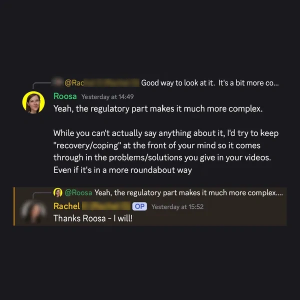 Client feedback screenshot from Discord or email