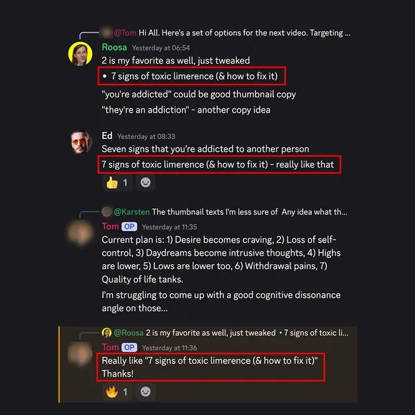 Client feedback screenshot from Discord or email