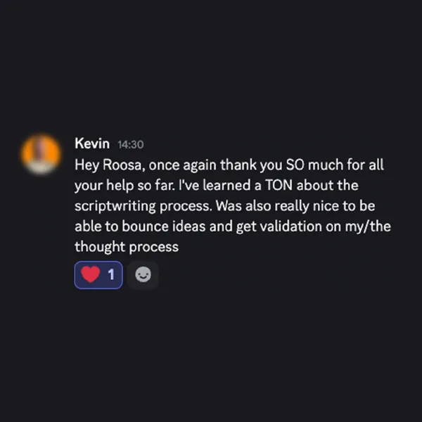 Client feedback screenshot from Discord or email