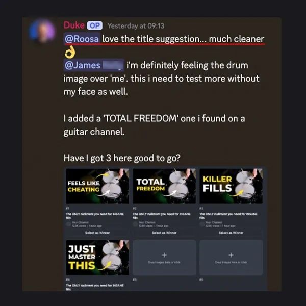 Client feedback screenshot from Discord or email