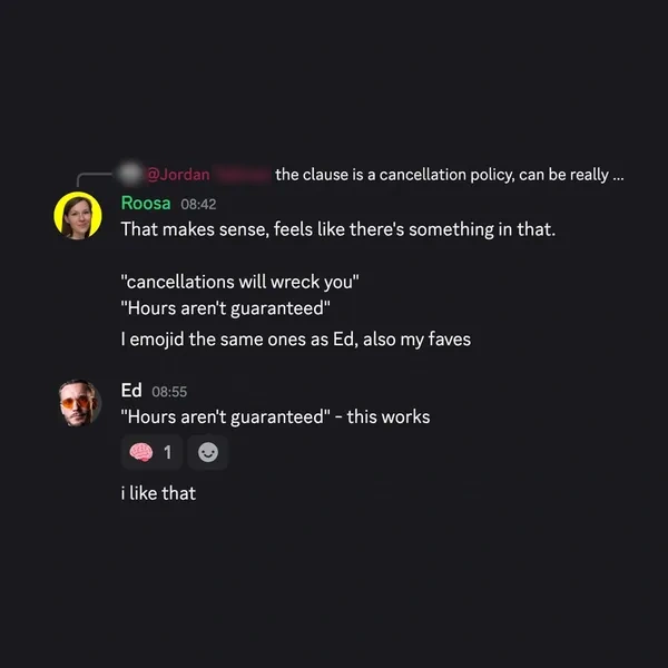 Client feedback screenshot from Discord or email