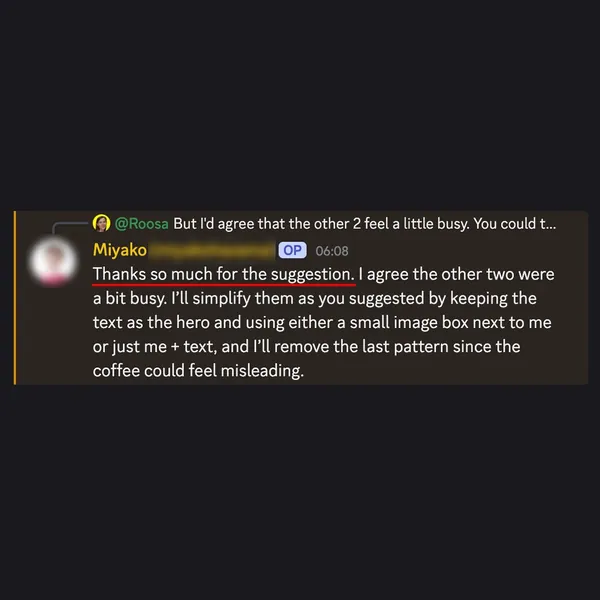 Client feedback screenshot from Discord or email