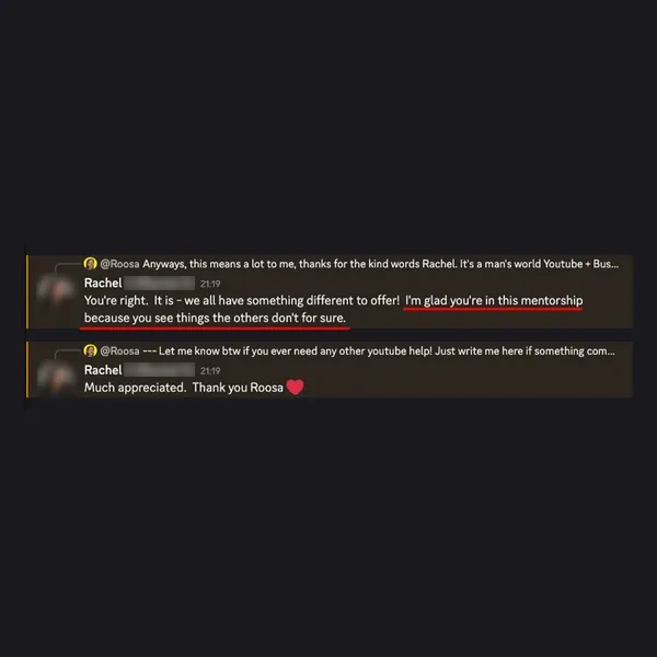 Client feedback screenshot from Discord or email