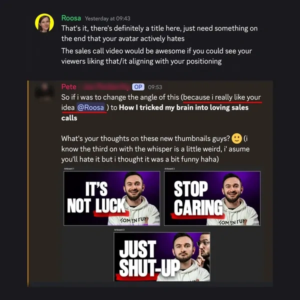 Client feedback screenshot from Discord or email