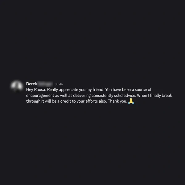 Client feedback screenshot from Discord or email