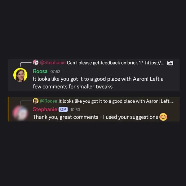 Client feedback screenshot from Discord or email