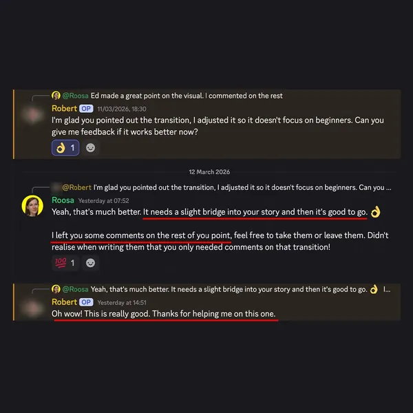 Client feedback screenshot from Discord or email