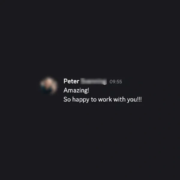 Client feedback screenshot from Discord or email