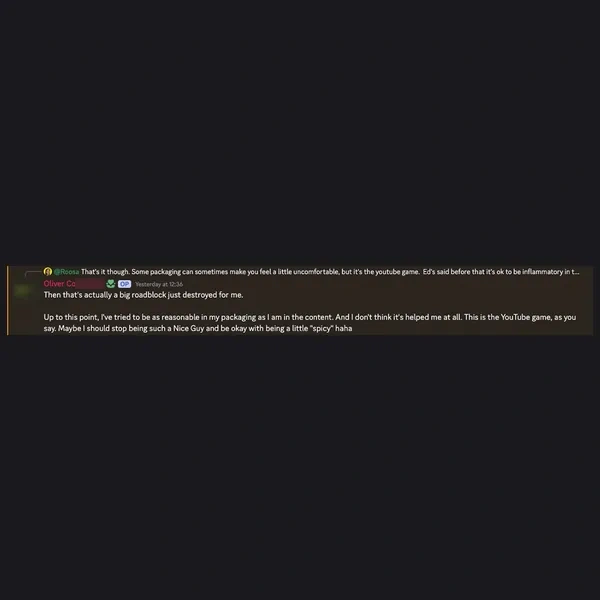 Client feedback screenshot from Discord or email