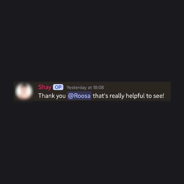Client feedback screenshot from Discord or email
