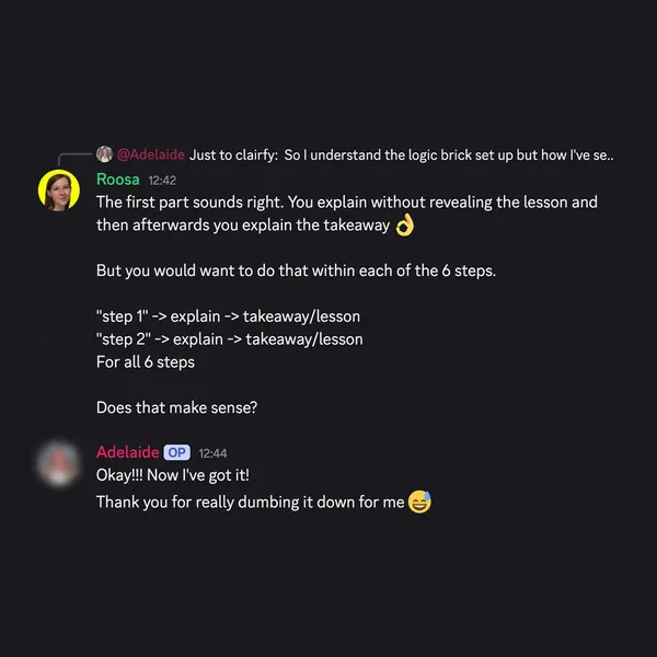 Client feedback screenshot from Discord or email