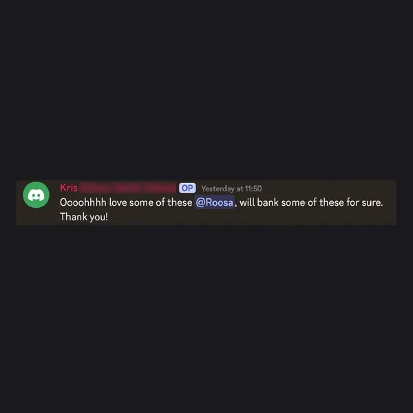 Client feedback screenshot from Discord or email