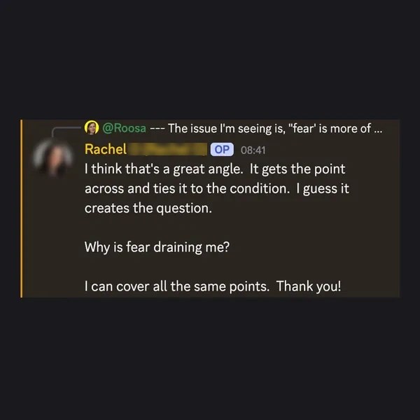 Client feedback screenshot from Discord or email