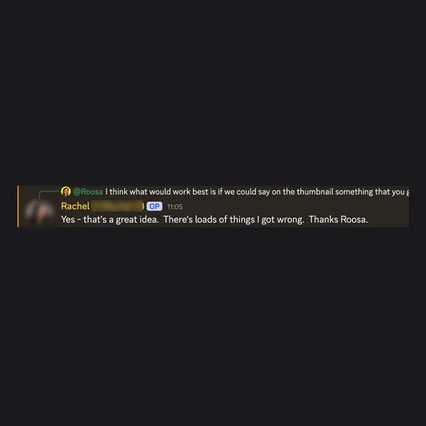 Client feedback screenshot from Discord or email