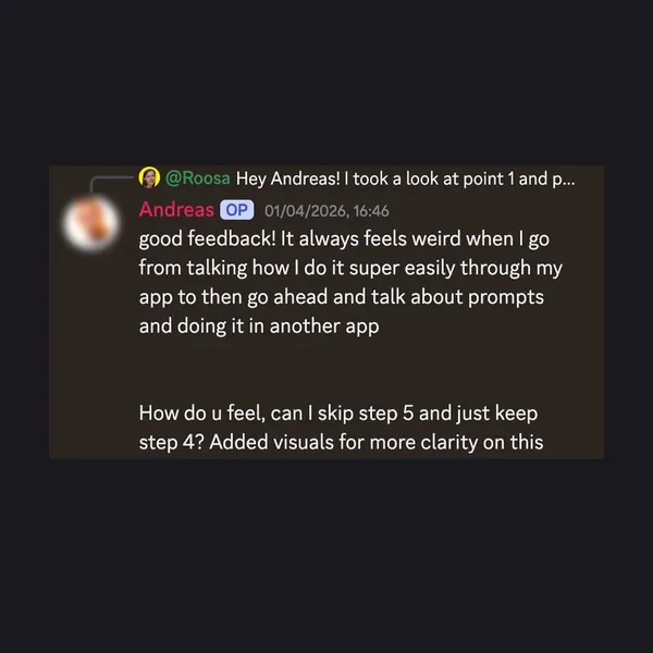 Client feedback screenshot from Discord or email