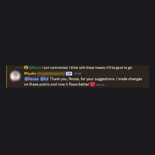 Client feedback screenshot from Discord or email