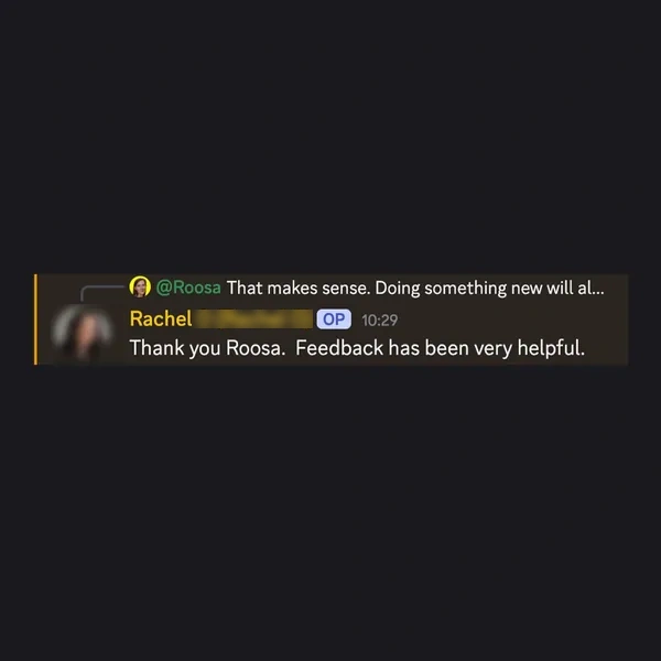 Client feedback screenshot from Discord or email