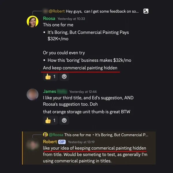 Client feedback screenshot from Discord or email