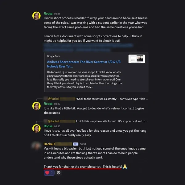Client feedback screenshot from Discord or email