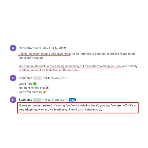 Client feedback screenshot from Discord or email