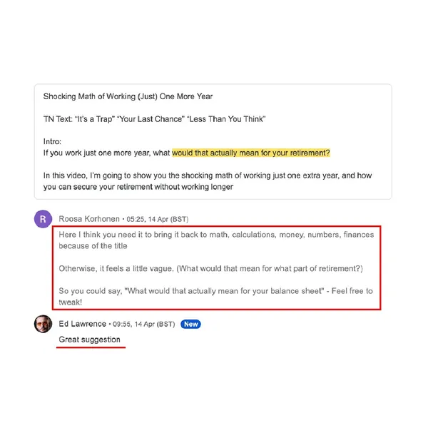 Client feedback screenshot from Discord or email