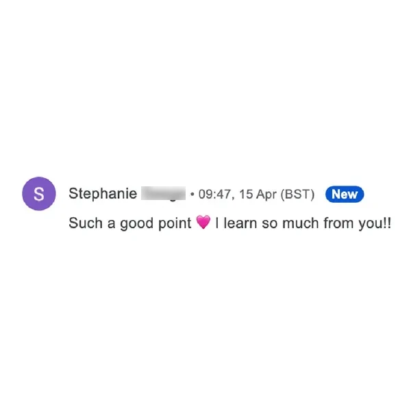 Client feedback screenshot from Discord or email