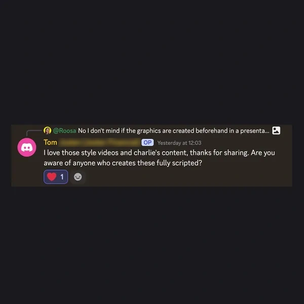 Client feedback screenshot from Discord or email